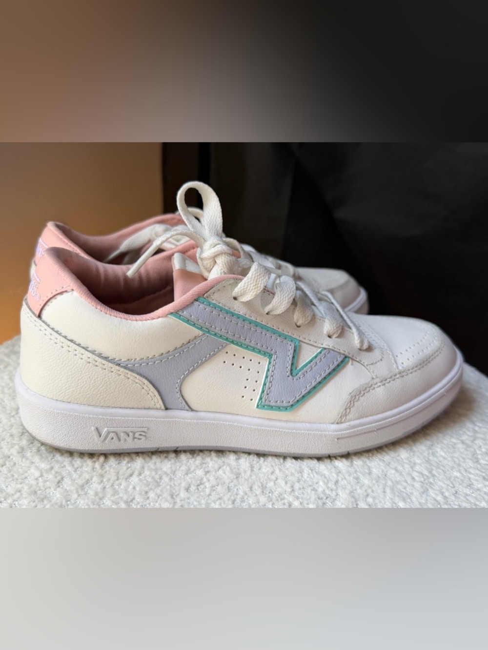 Vans White Sneakers with Pink Lining and Mint Trim